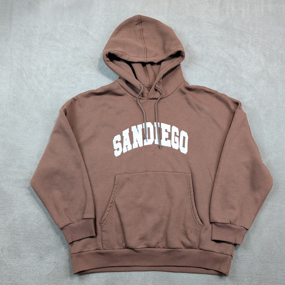 Dazy Collegiate San Diego Hoodie Size L Brown Oversized Streetwear Sweatshirt